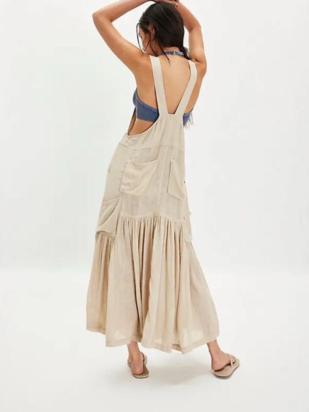 Free people Women's Natural Moonbeam Solid Skirtall linen dress nwt size m - Picture 3 of 9